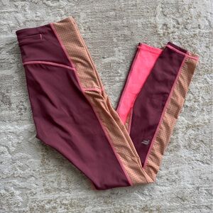 Fabletics Pink, Burgundy and Tan Leggings